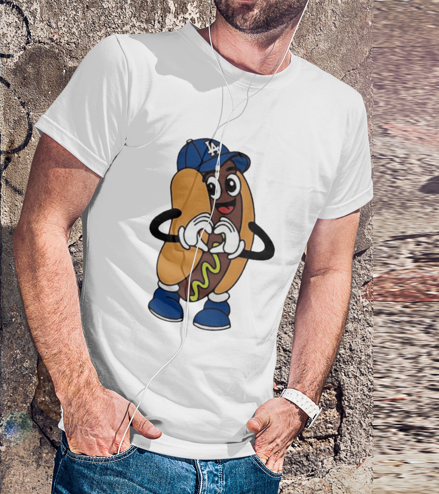 Dodger Dog LA Hat Hot Dog Los Angeles Dodgers Baseball Character T-Shirt