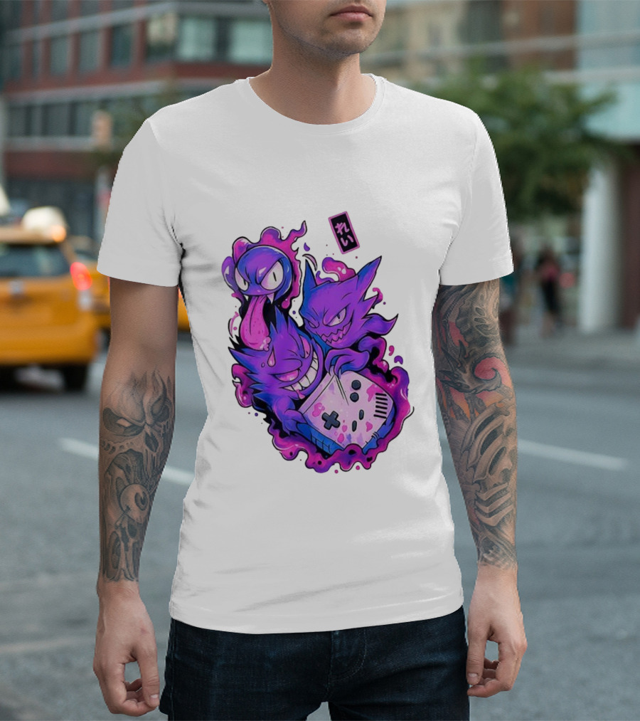 Gastly Haunter Gengar Retro Game Console Pokemon Art霊 T-Shirt