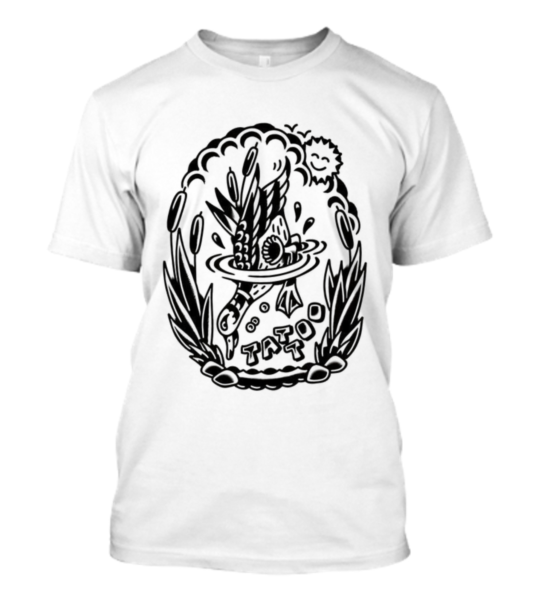 Tattoo Duck Splash Inked Bird Bowl Scene T-Shirt