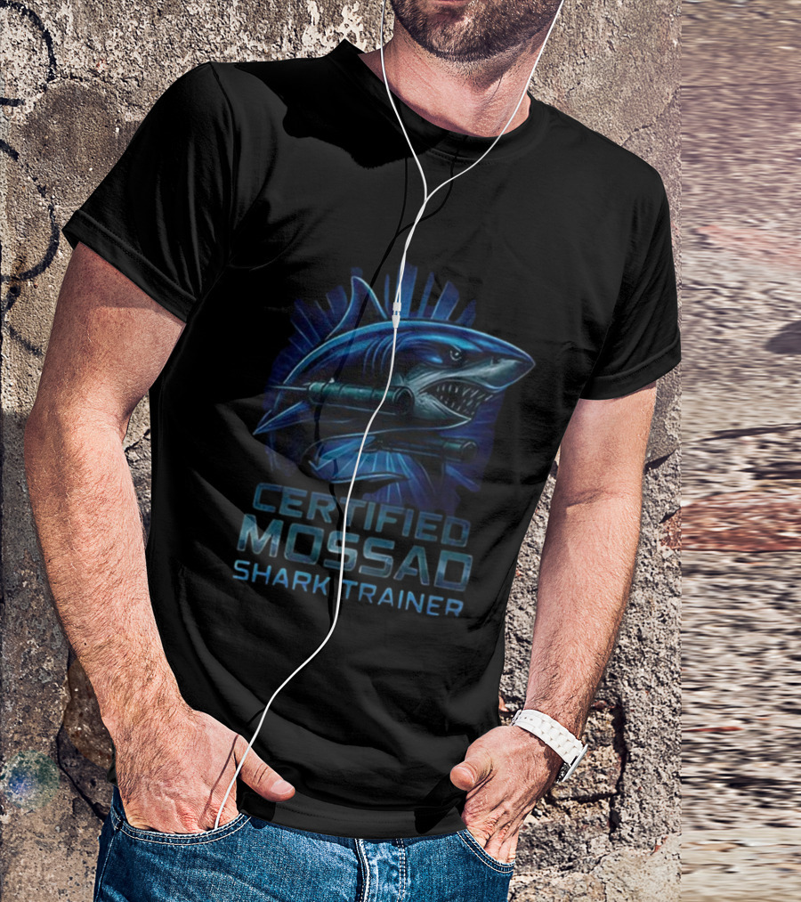 Certified Mossad Shark Trainer Fierce Navy Blue Shark With Snorkel T-Shirt