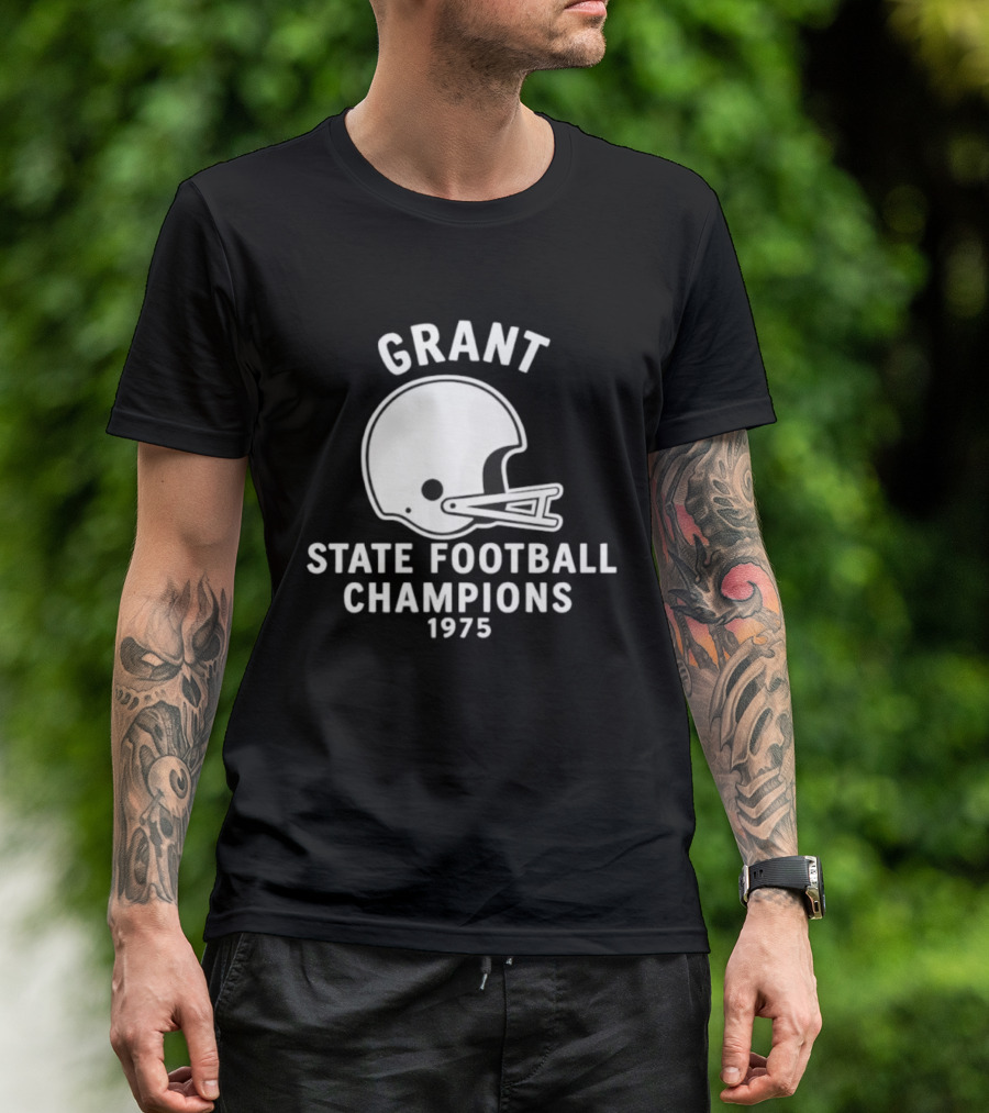 Grant State Football Champions 1975 Helmet T-Shirt
