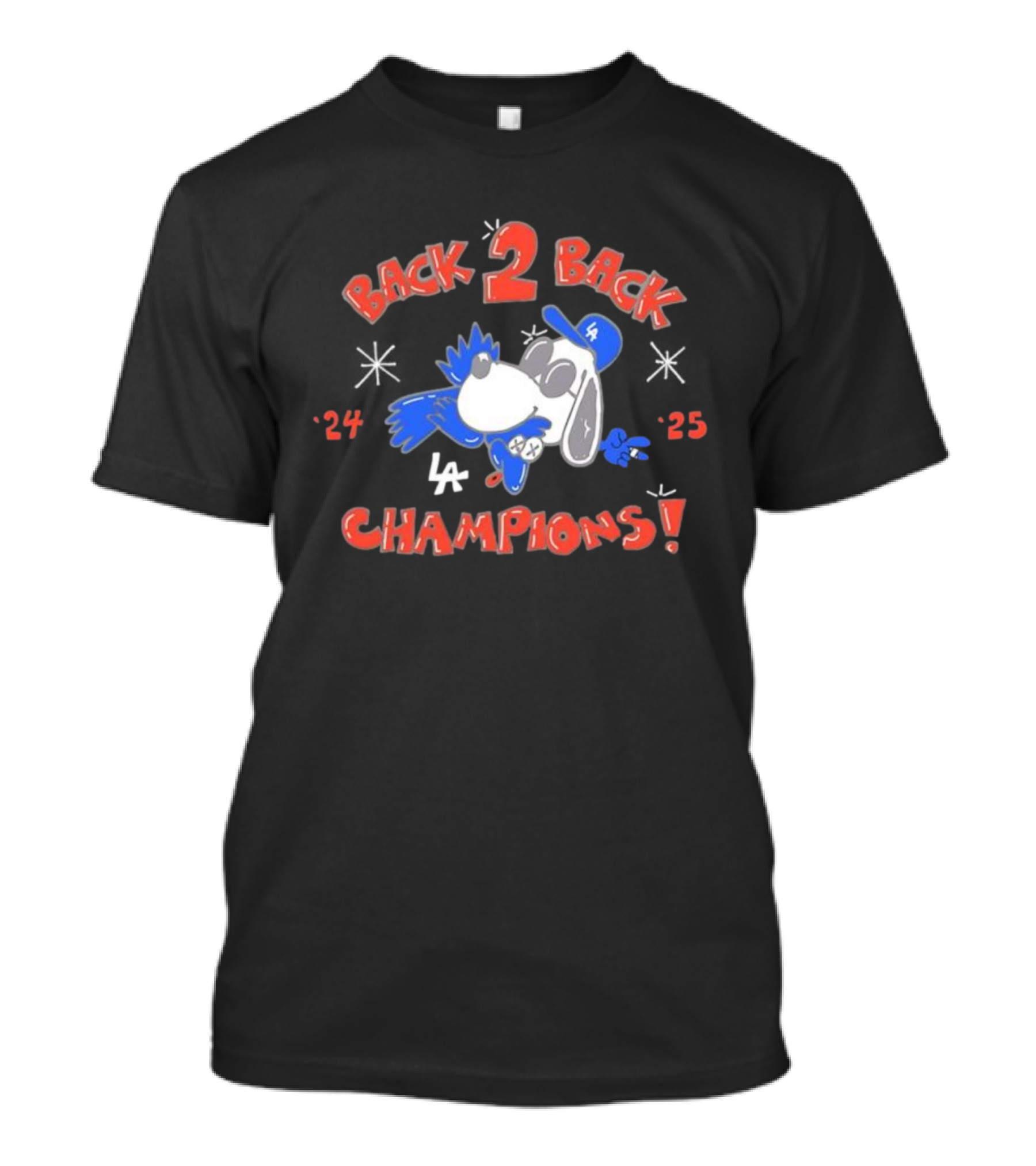 LA Dodgers Snoopy Back 2 Back ’24 ’25 Champions T-Shirt