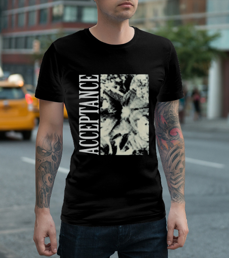 Acceptance 90s Grunge Style Vertical Text Block T-Shirt