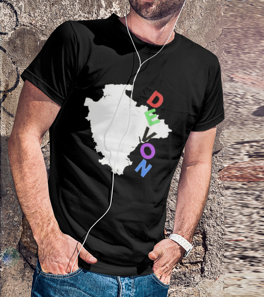 We Are Devon Island Map Outline With Colorful Vertical Text T-Shirt