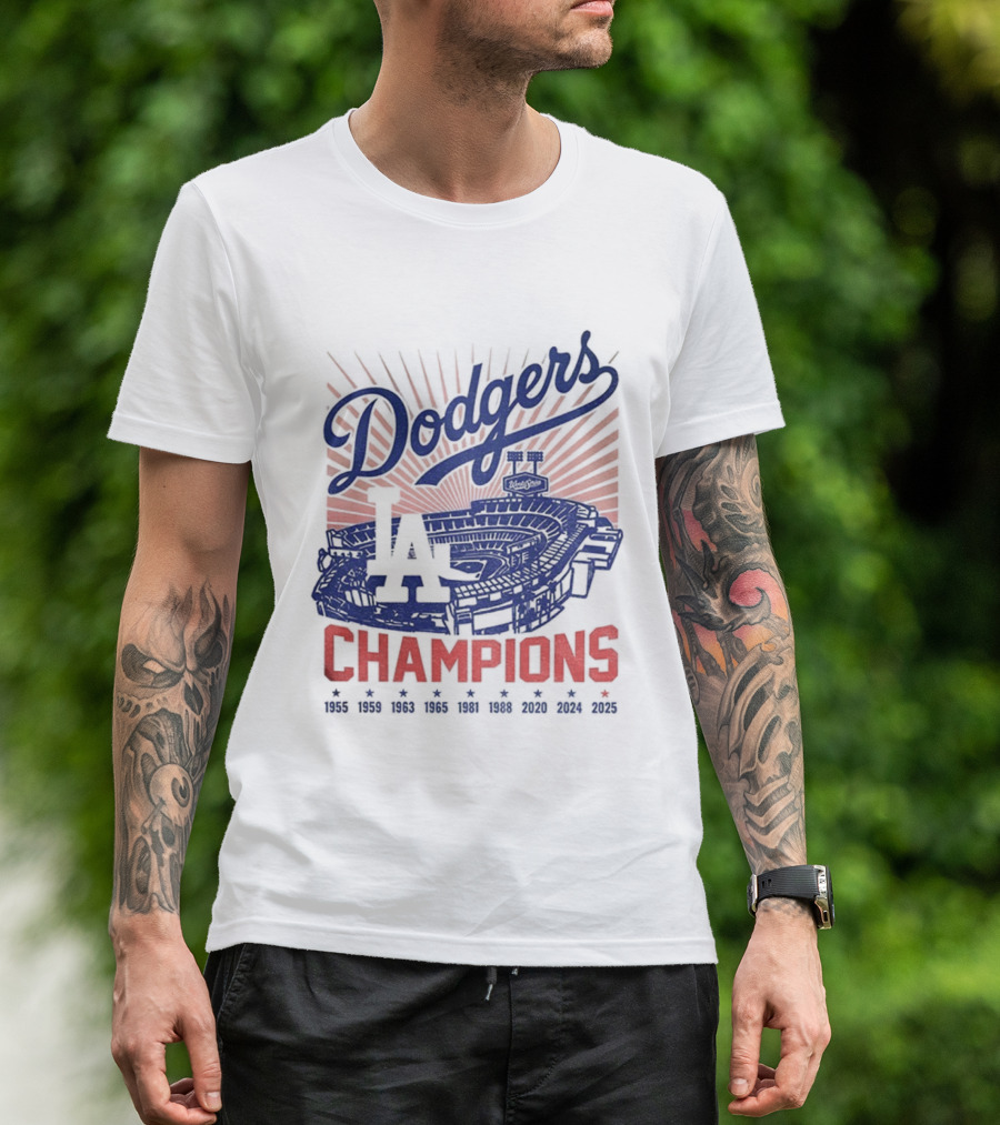 Stadium 2025 Los Angeles Dodgers Baseball Champions 1955 2025 T-Shirt
