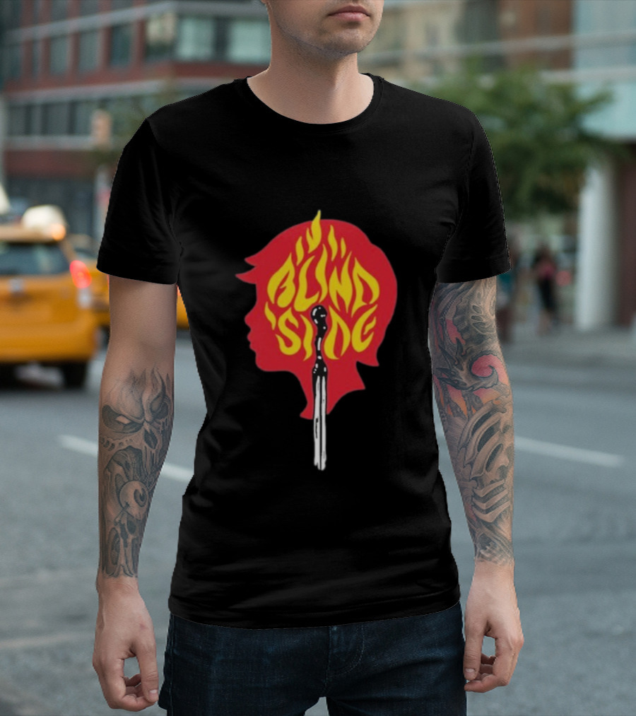 Blind Side Flaming Head Silhouette Design T-Shirt
