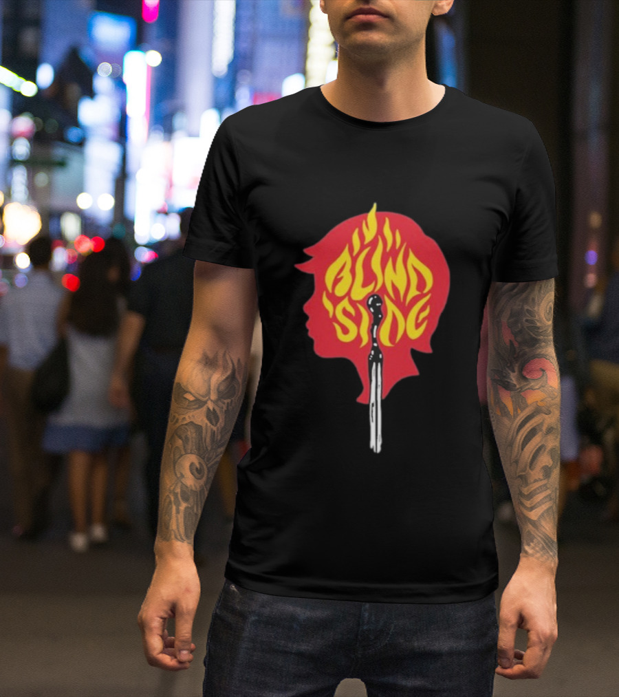 Blind Side Flaming Head Silhouette Design T-Shirt