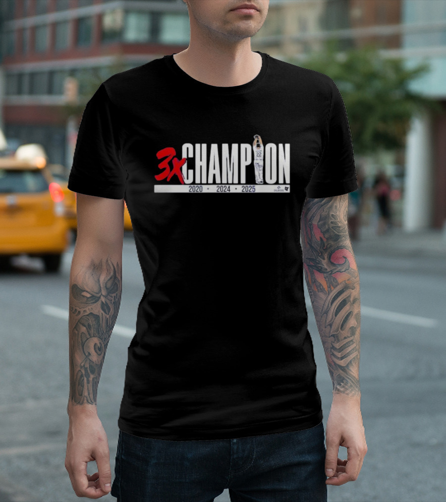 3x Champion 2020 2024 2025 Los Angeles Clayton Kershaw 22 T-Shirt