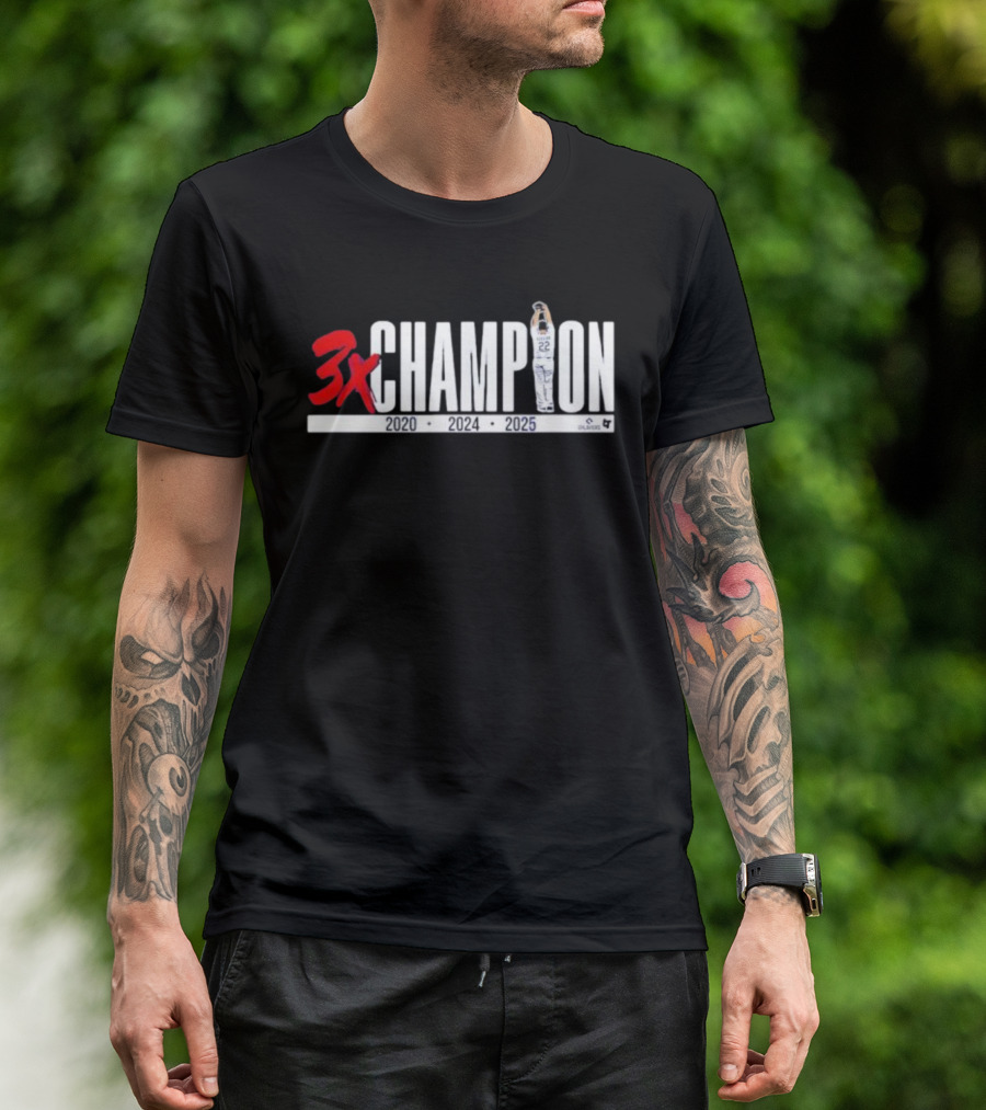 3x Champion 2020 2024 2025 Los Angeles Clayton Kershaw 22 T-Shirt