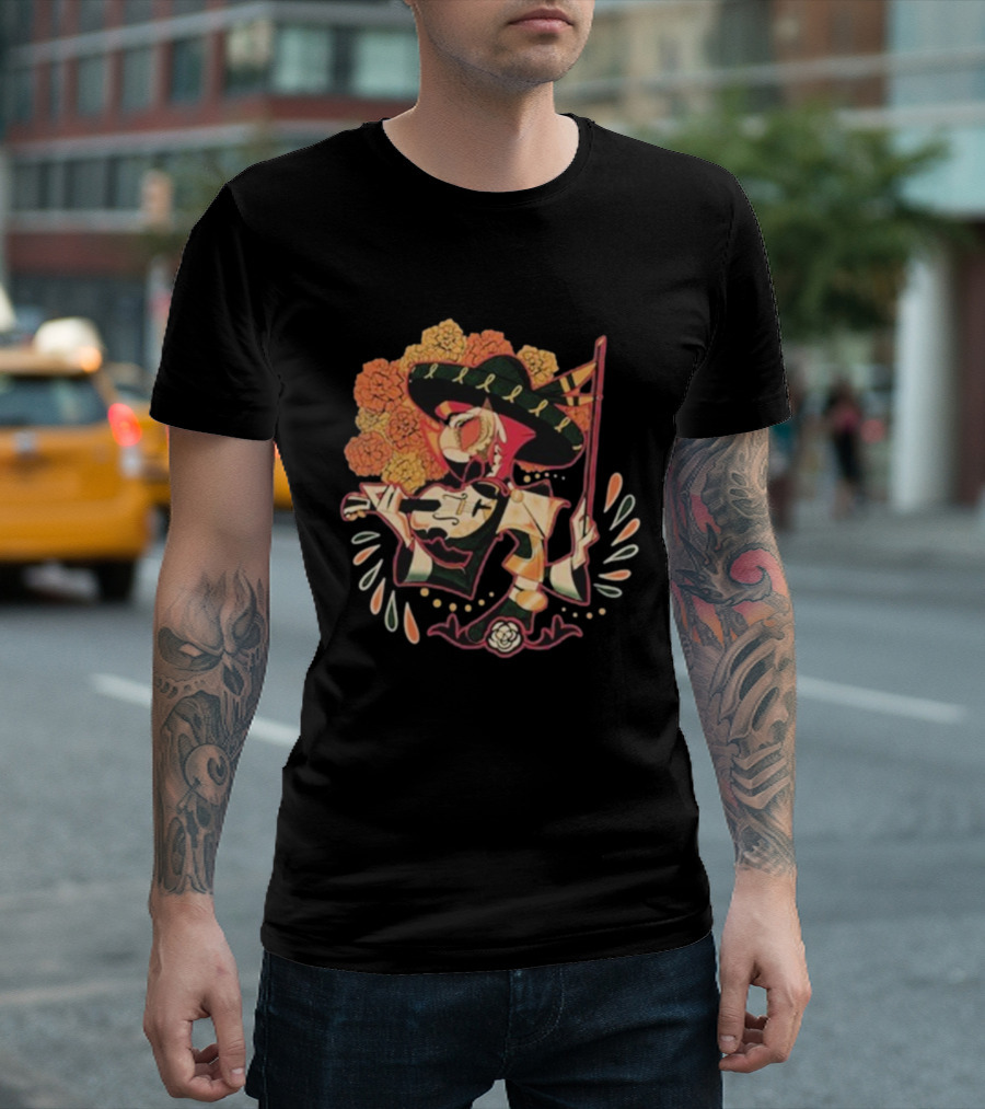 Feliz Día De Los Muertos Vassago Catrina With Sombrero And Marigolds T-Shirt