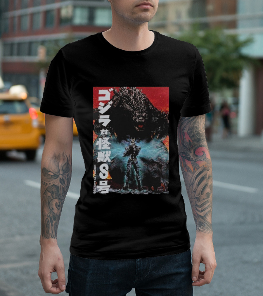 Godzilla Vs Kaiju No. 8 Japanese Text Battle Scene T-Shirt