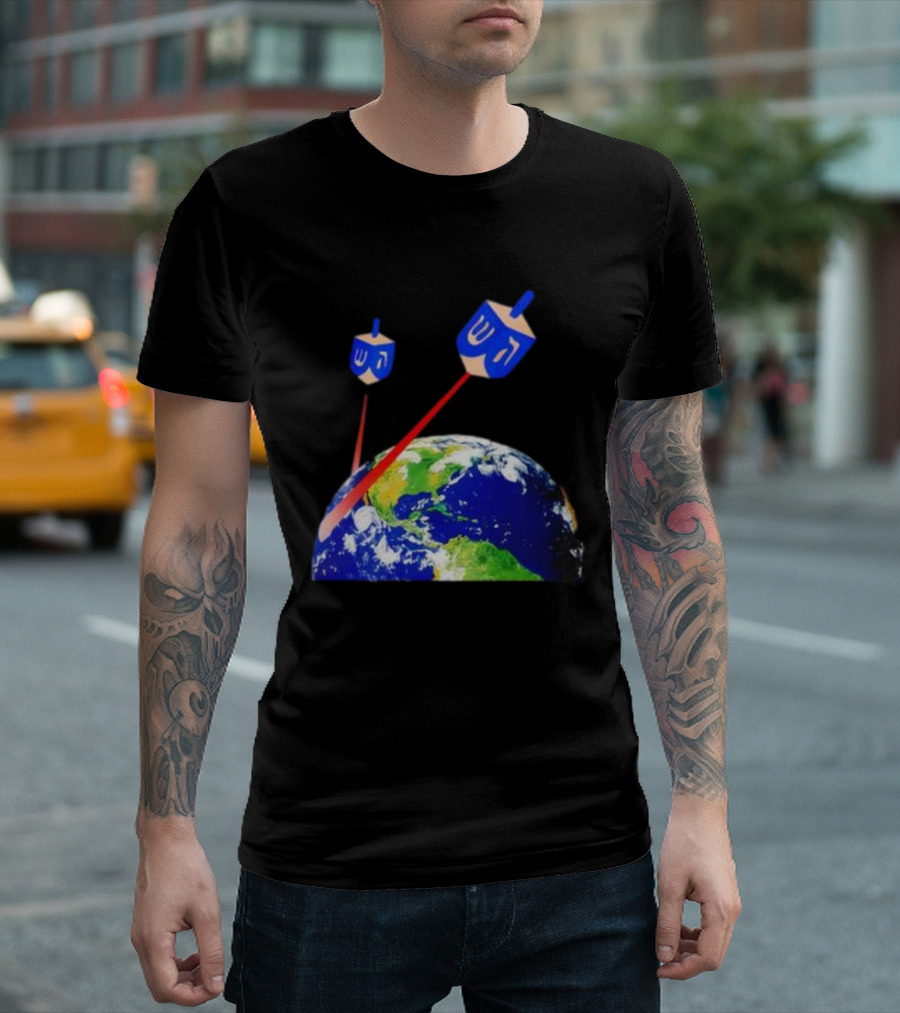 Dreidel Laser Beams Earth Jewish Humor T-Shirt
