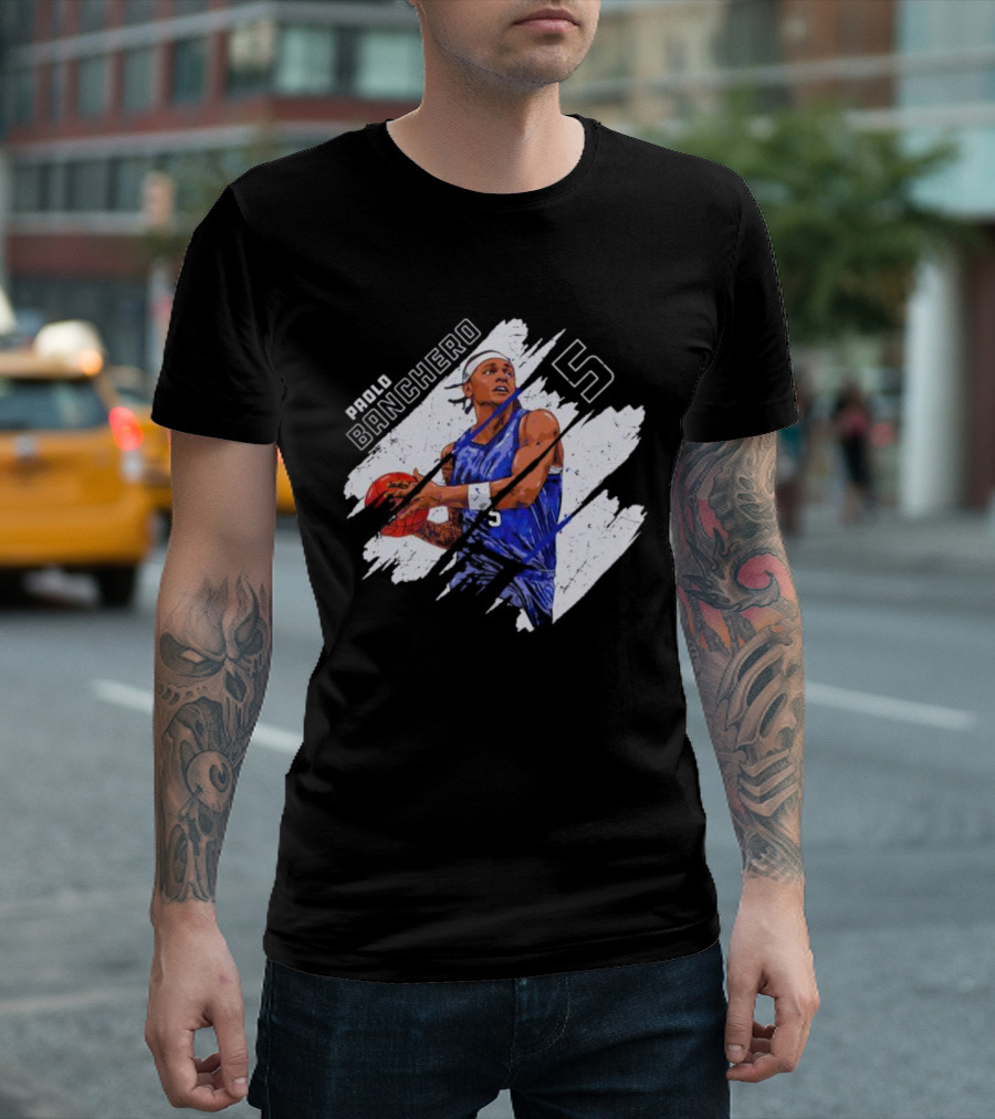 Orlando Magic Paolo Banchero Number 5 Signature Basketball Player Image T-Shirt