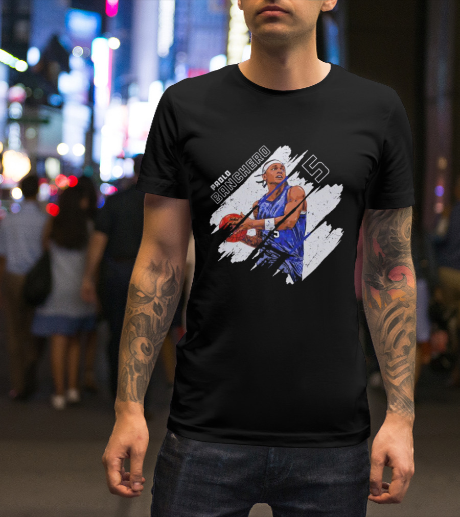Orlando Magic Paolo Banchero Number 5 Signature Basketball Player Image T-Shirt