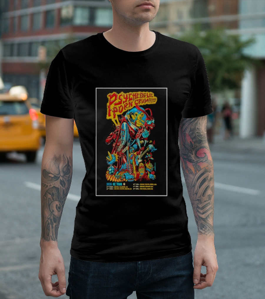 Psychedelic Porn Crumpets 2026 OZ Tour Robot Character Australia Dates T-Shirt