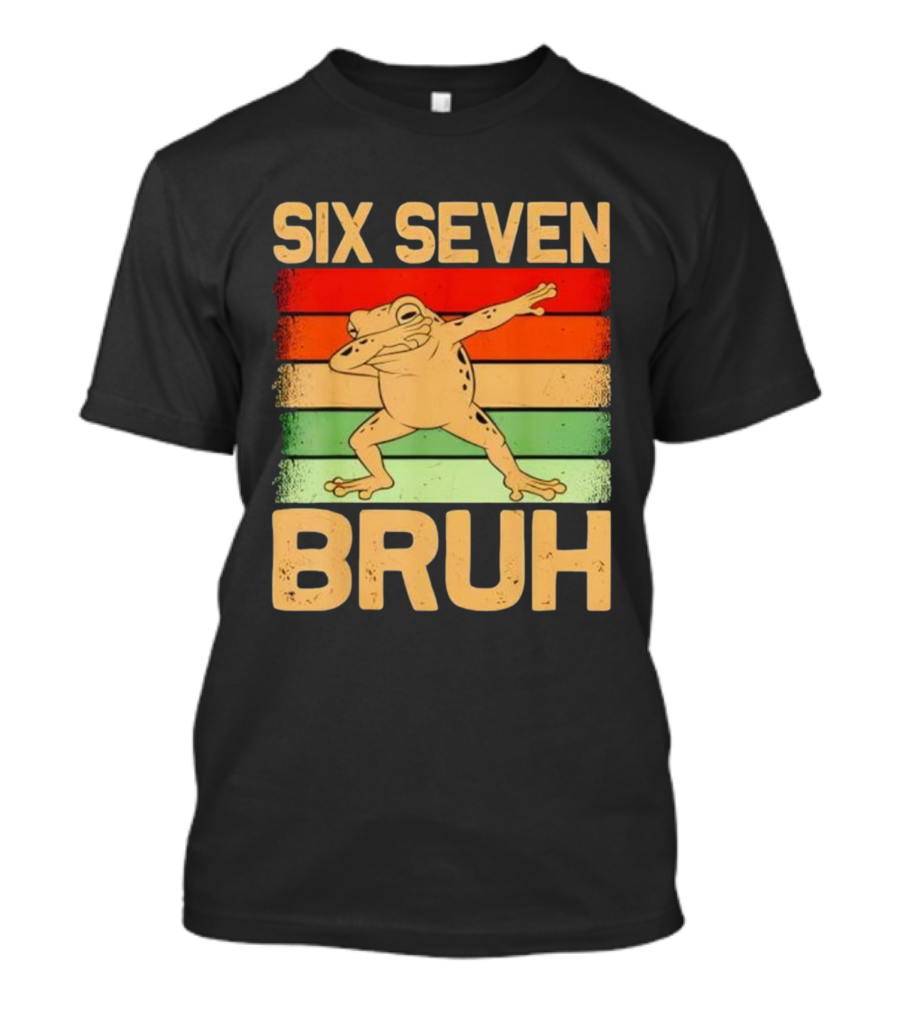 Six Seven Bruh Dab Frog Retro Stripes T-Shirt