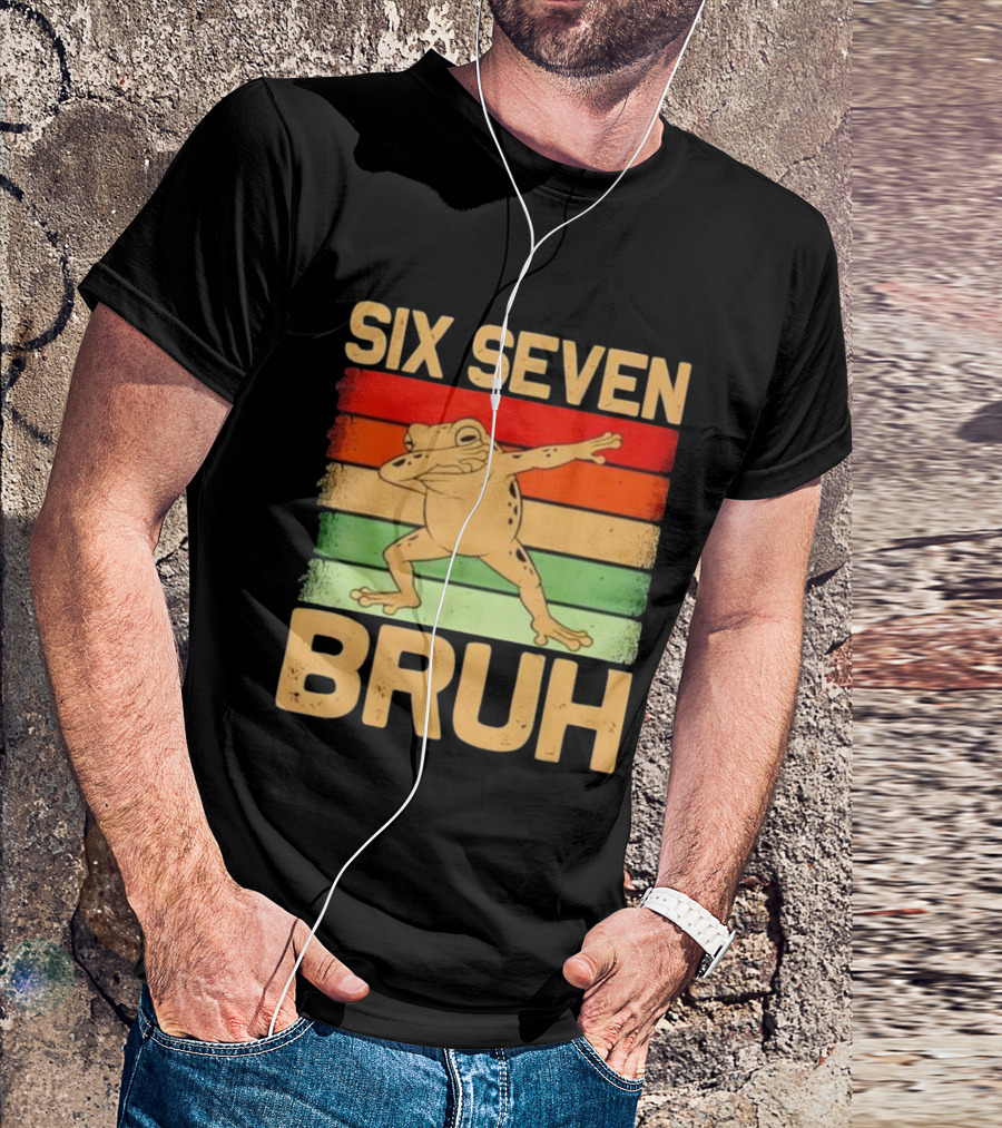 Six Seven Bruh Dab Frog Retro Stripes T-Shirt