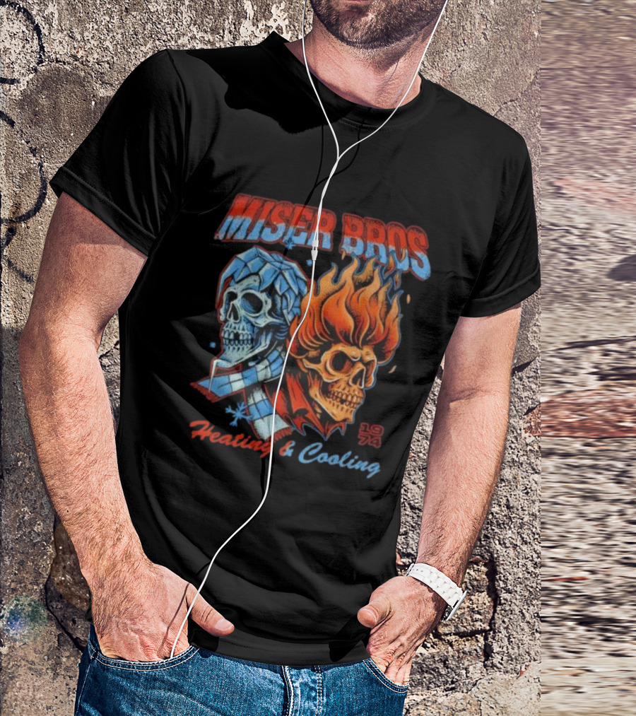 Miser Bros Heating And Cooling 1974 Skull Design T-Shirt