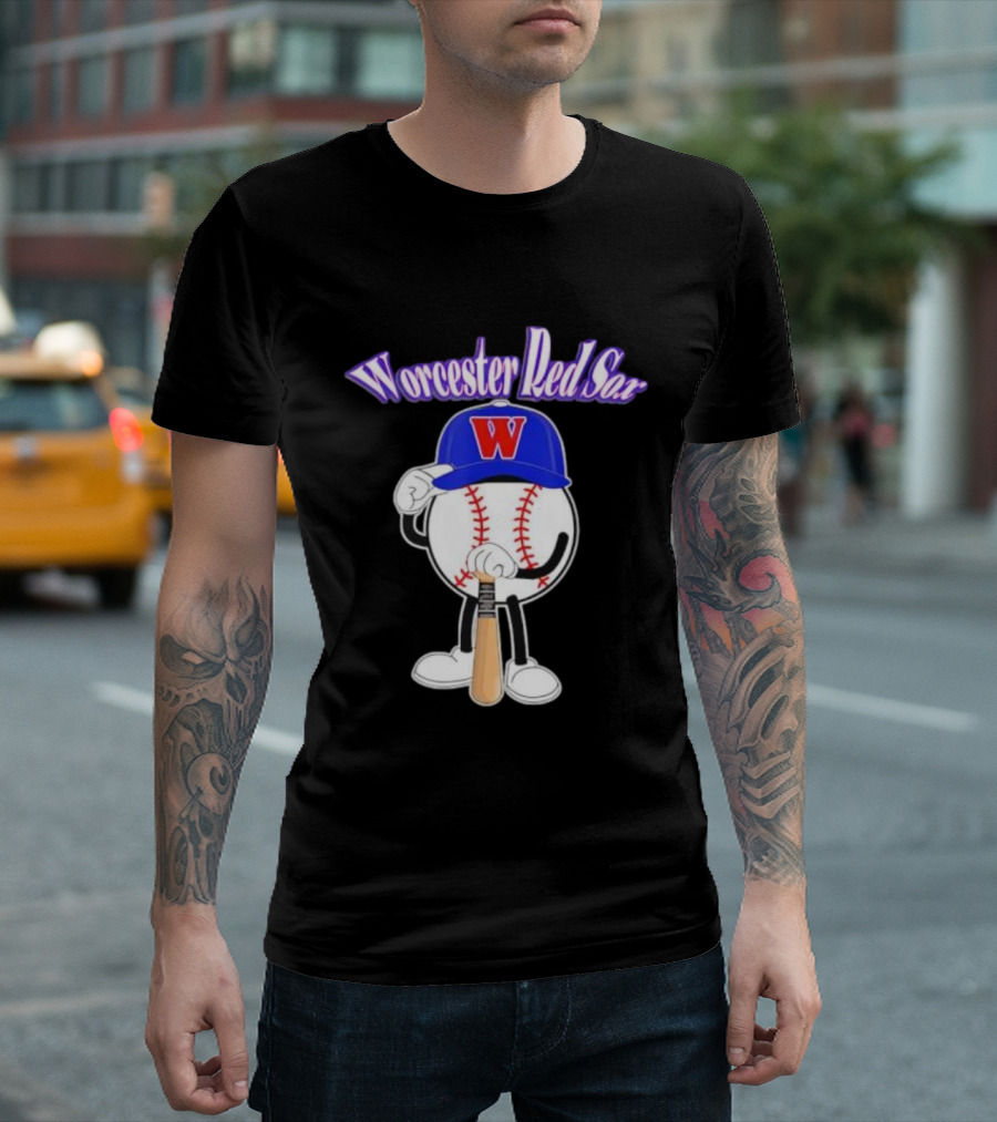 Worcester Red Sox WooSox Baseball Character With Blue Cap And Bat T-Shirt