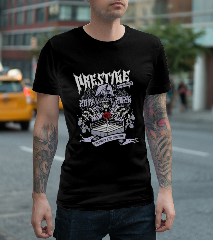Prestige Wrestling The End Is Near Roseland XIII Skeletal Figure Wrestling Ring Event T-Shirt