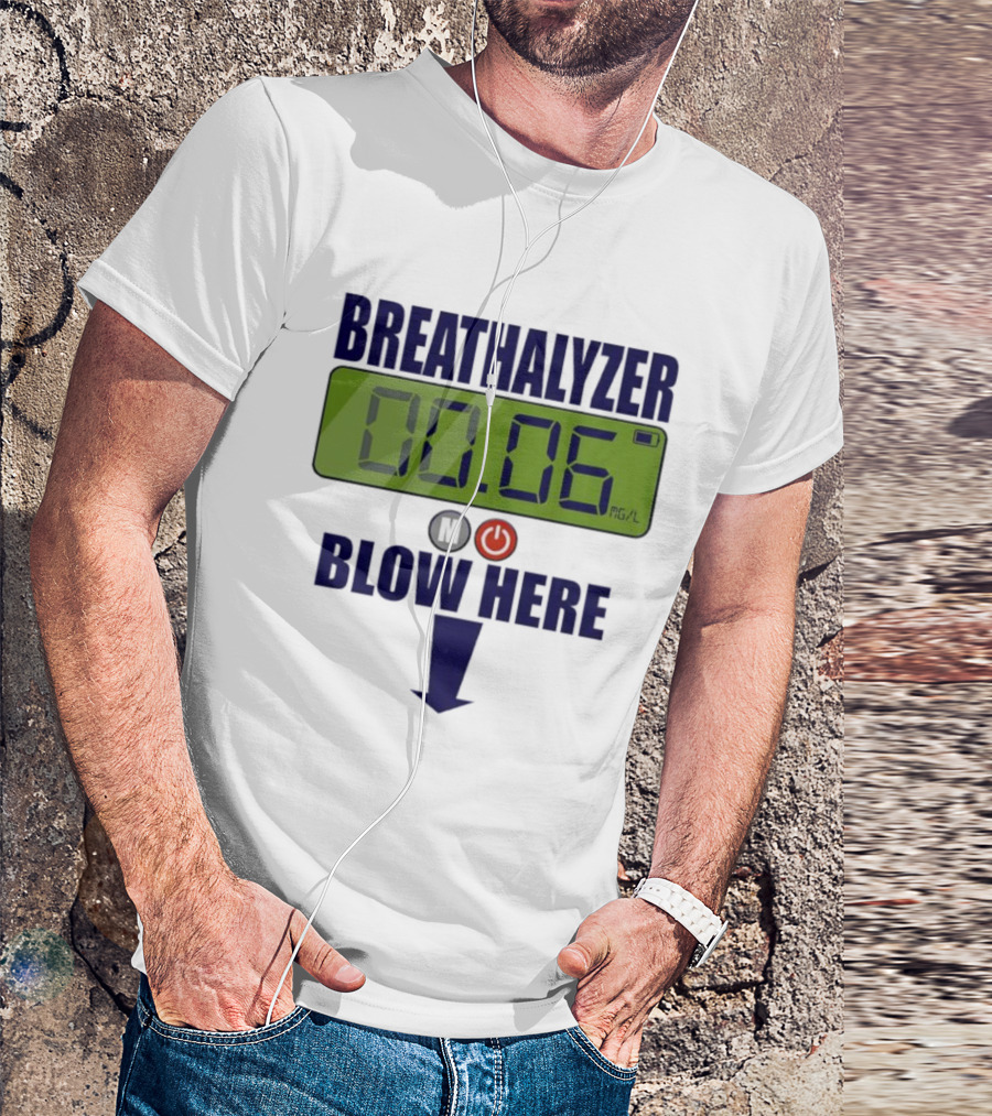 Breathalyzer 00.06 Mg/L Blow Here Power Button Graphic T-Shirt