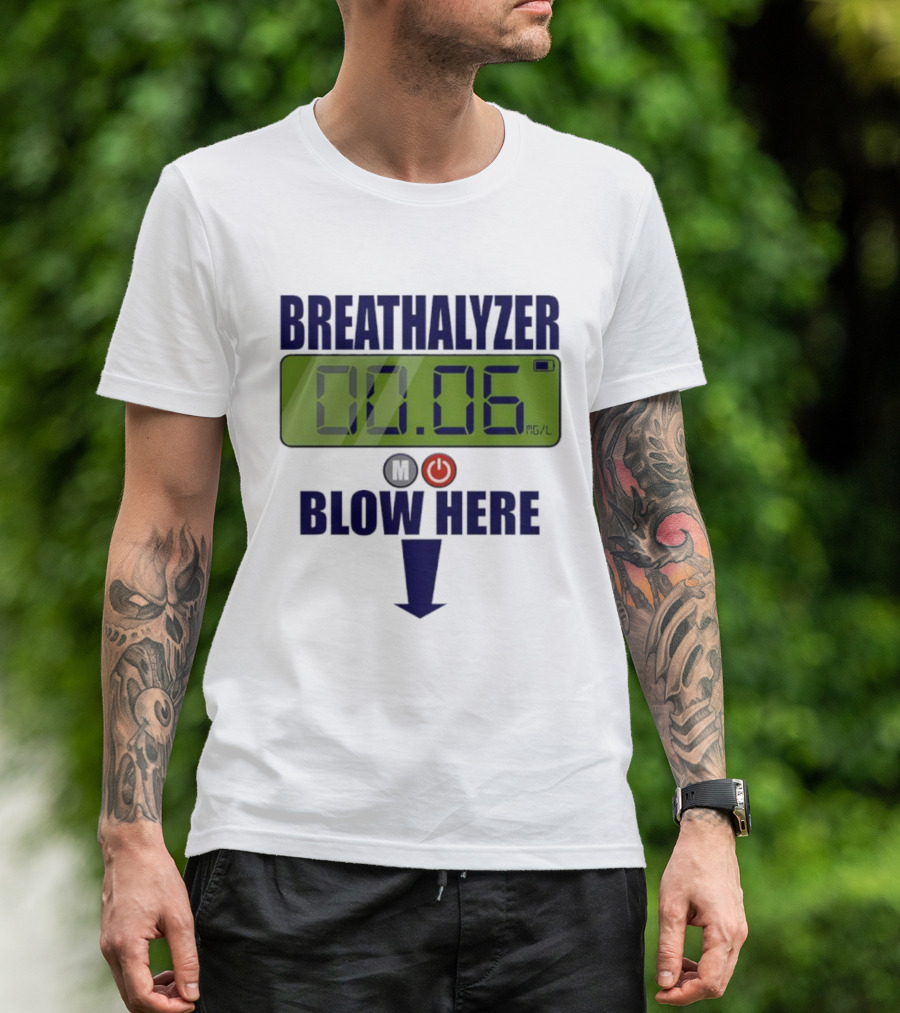 Breathalyzer 00.06 Mg/L Blow Here Power Button Graphic T-Shirt