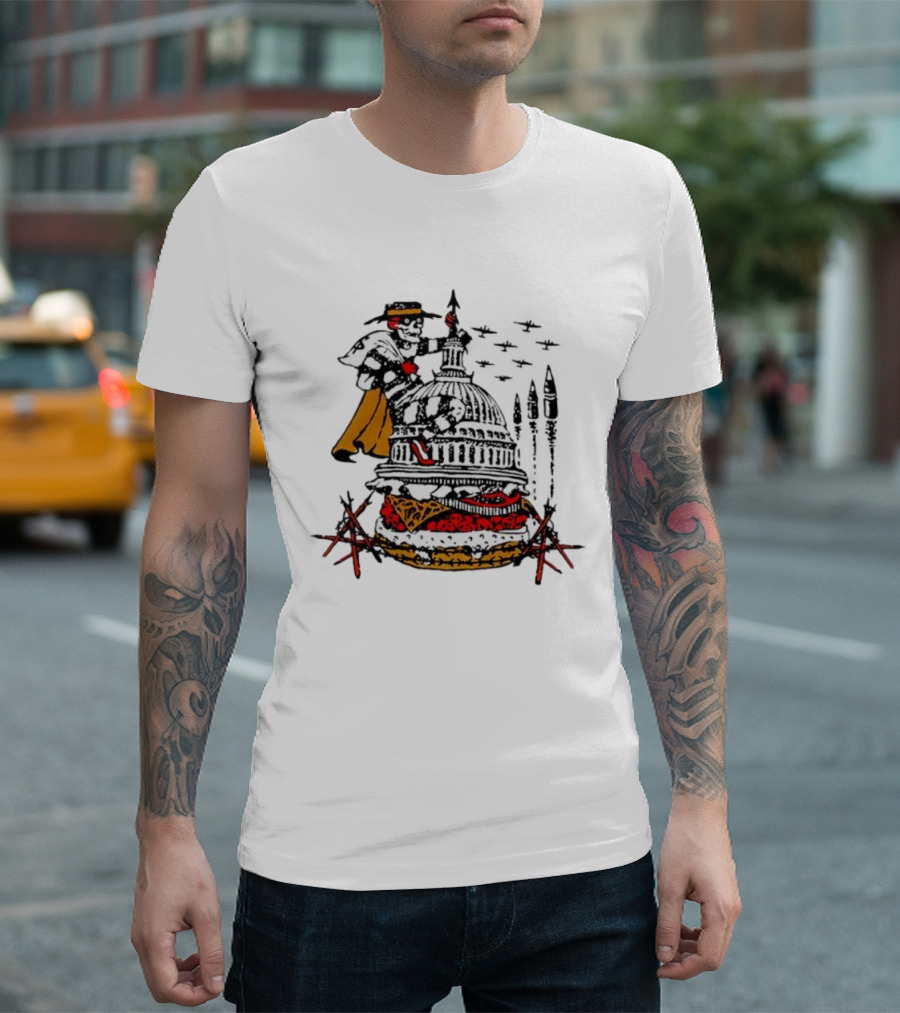 Murder Burger Skeleton Parody Capitol Building Food Mashup T-Shirt