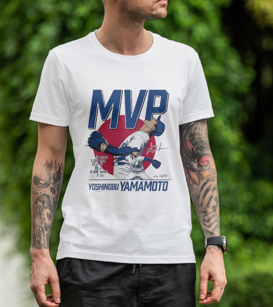 MVP Yoshinobu Yamamoto Three Wins Pitcher ERA Los Angeles Dodgers T-Shirt
