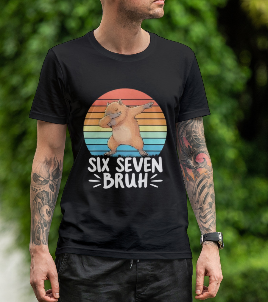 67 Meme Capybara Dabbing Six Seven Bruh Rainbow Retro T-Shirt