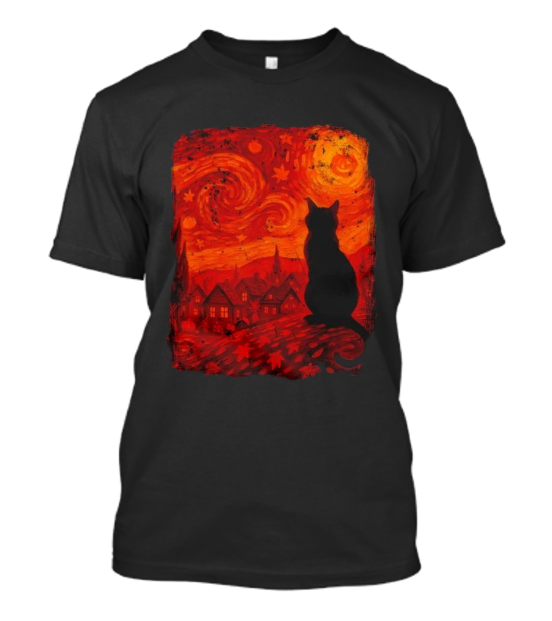 Van Gogh Cat Lover Starry Night Thanksgiving Autumn T-Shirt