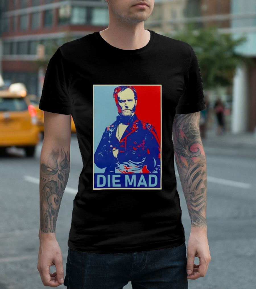 Die Mad Sherman Essential Bold Political Art Red Blue Portrait T-Shirt