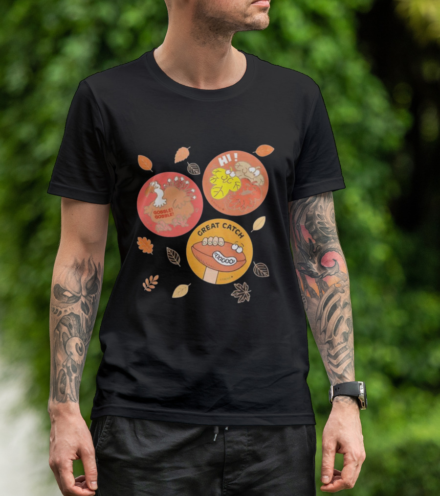 Fall Trio Gobble Gobble Great Catch Leafy Hi T-Shirt