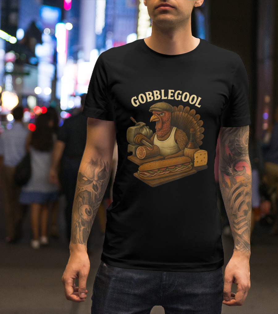 Gobblegool Turkey With Cap Cutting Meat Thanksgiving Sandwich T-Shirt
