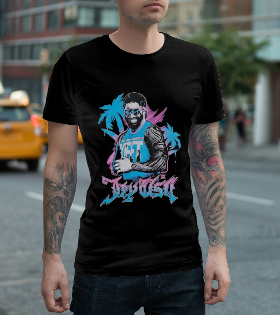 WWE Jay Uso Palm Trees Yeet Neon Tattoo Design T-Shirt