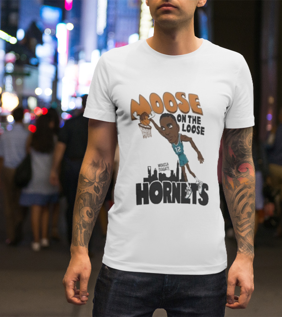 Moose On The Loose Hornets Moussa Diabate Caricature Dunk T-Shirt