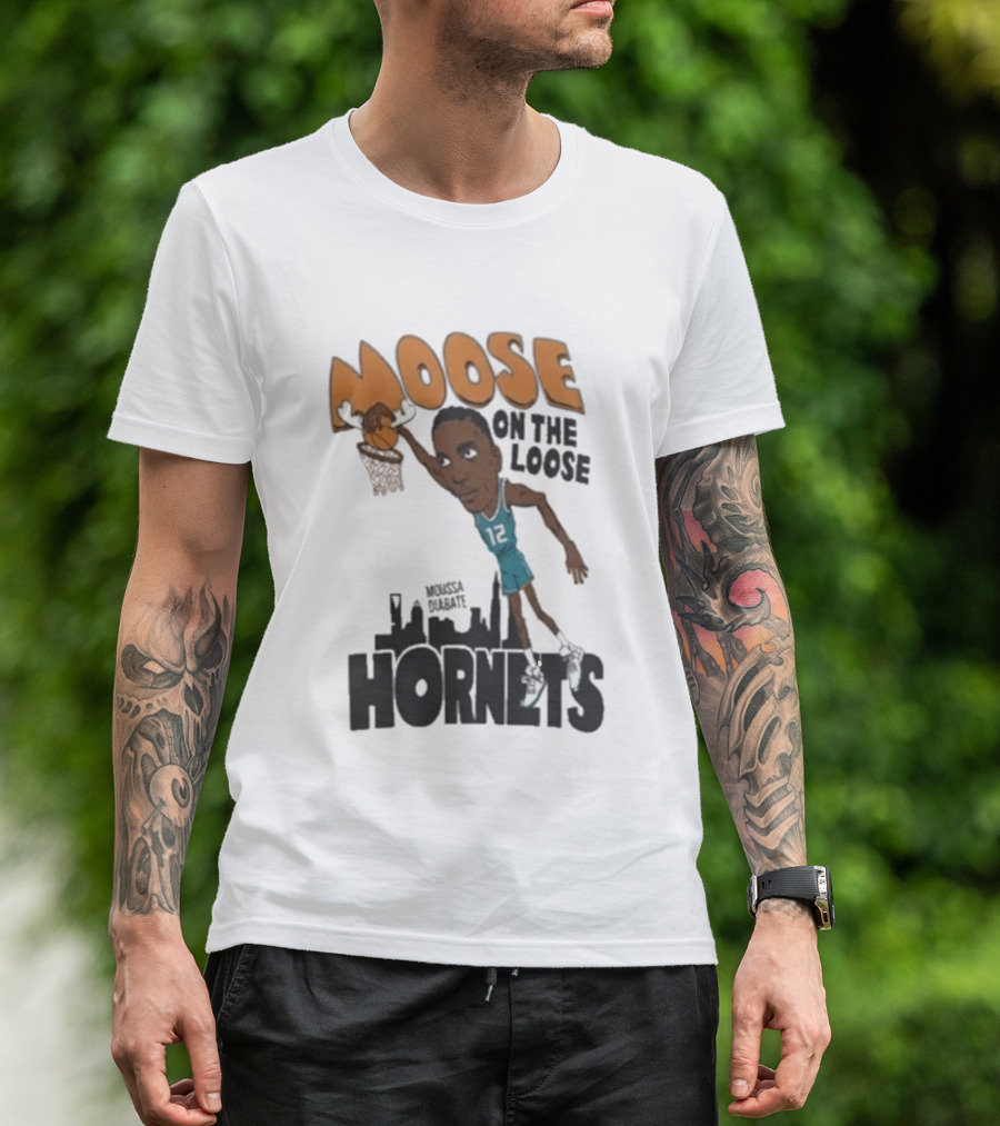 Moose On The Loose Hornets Moussa Diabate Caricature Dunk T-Shirt