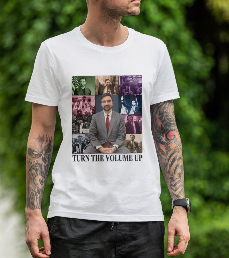 Zohran Mamdani Turn The Volume Up NYC 2026 The Eras Tour Vintage Portrait Collection T-Shirt