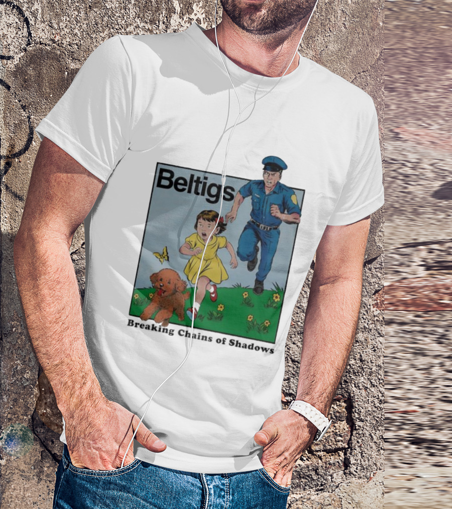 Beltigs Escape Run With Policeman Girl Dog And Butterfly T-Shirt