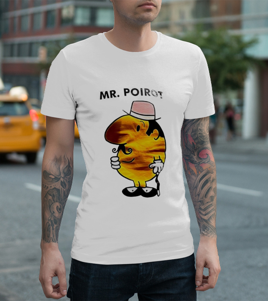Hercule Poirot Cartoon Character With Pink Bowler Hat T-Shirt