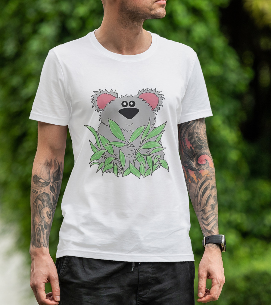Thrifted Koala Cecile Caldwell Cute Cartoon Koala With Green Leaves T-Shirt