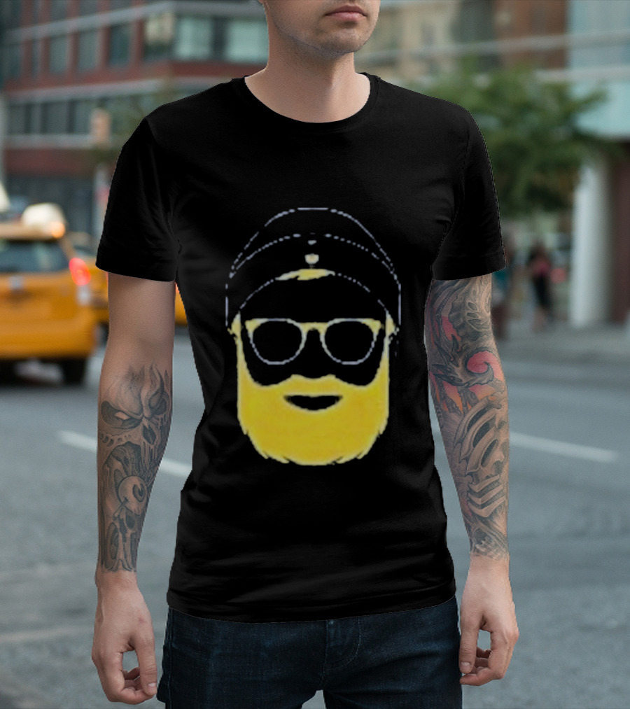 Letterman Beard Glasses Beanie Icon Sketch T-Shirt
