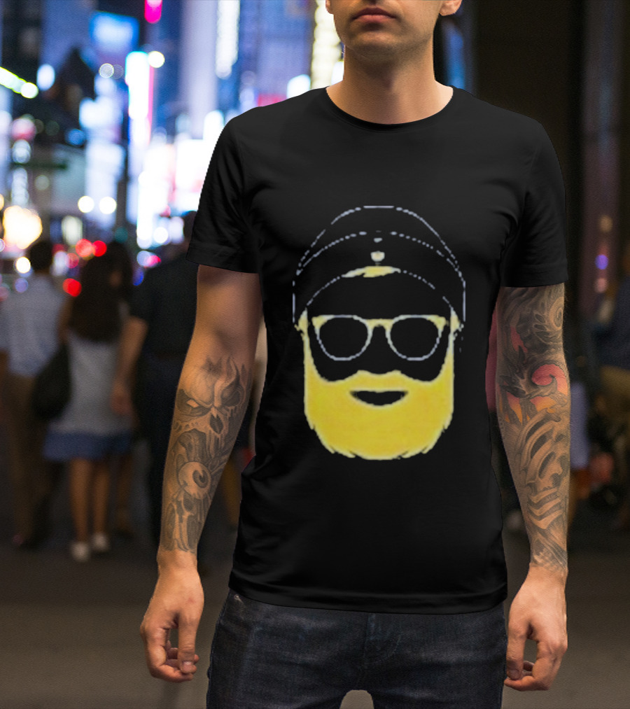 Letterman Beard Glasses Beanie Icon Sketch T-Shirt