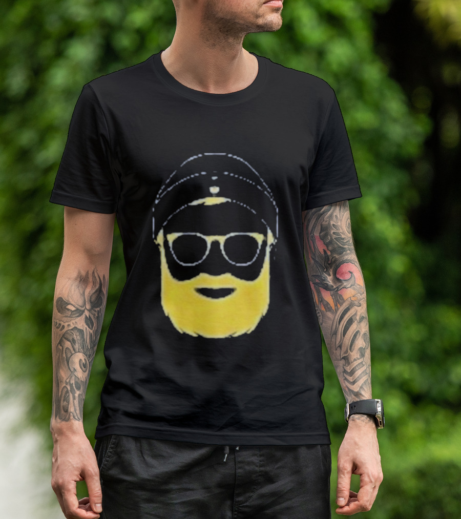 Letterman Beard Glasses Beanie Icon Sketch T-Shirt