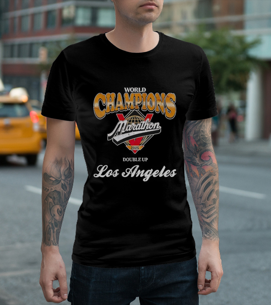 World Champions Marathon 2025 Los Angeles Victory Double Up T-Shirt