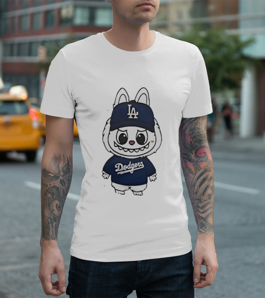 Labubu In Dodgers Gear Los Angeles Dodgers Hat And Outfit T-Shirt
