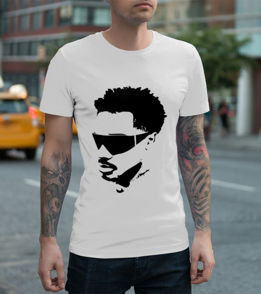 Plaqueboymax Face Outline With Sunglasses And Abstract Hair Sketch T-Shirt