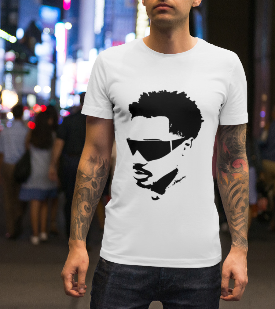 Plaqueboymax Face Outline With Sunglasses And Abstract Hair Sketch T-Shirt