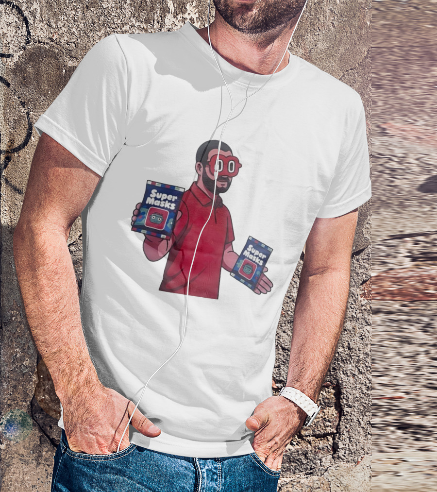 Super Masks Red Character Holding Packages With Eye Mask T-Shirt