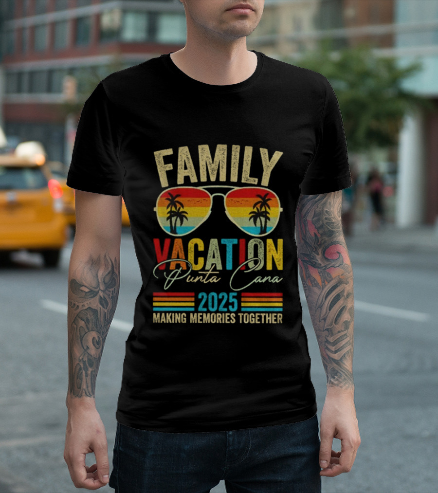 Family Vacation Punta Cana 2025 Making Memories Together Vintage Sunglasses Palms T-Shirt