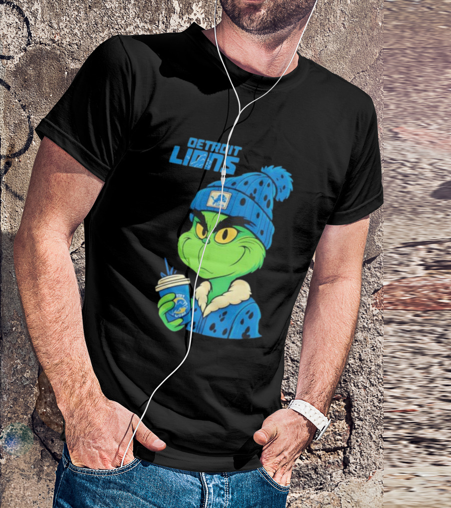Detroit Lions Grinch Christmas Hat Coffee Cup T-Shirt